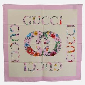 Gucci Multicolor Floral Logo Silk Scarf
